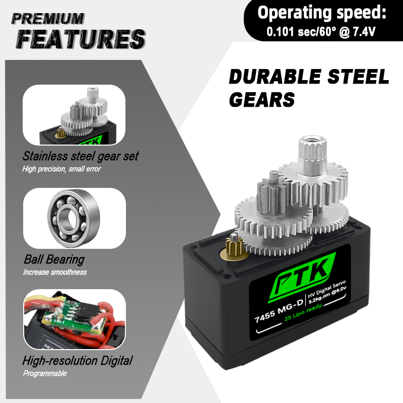 Servo Digital PTK 7455MG-D 12g - Servo 9G avaliação e preço