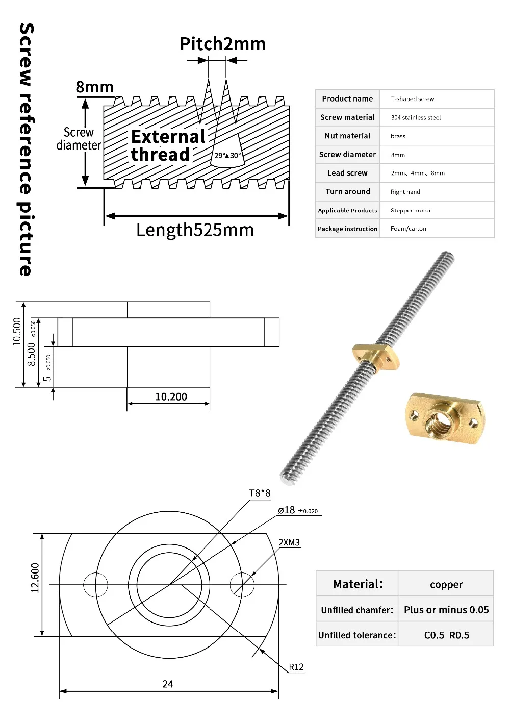 2 pçs impressora 3d t8 porcas  - Lead Screw 8Mm avaliação e preço