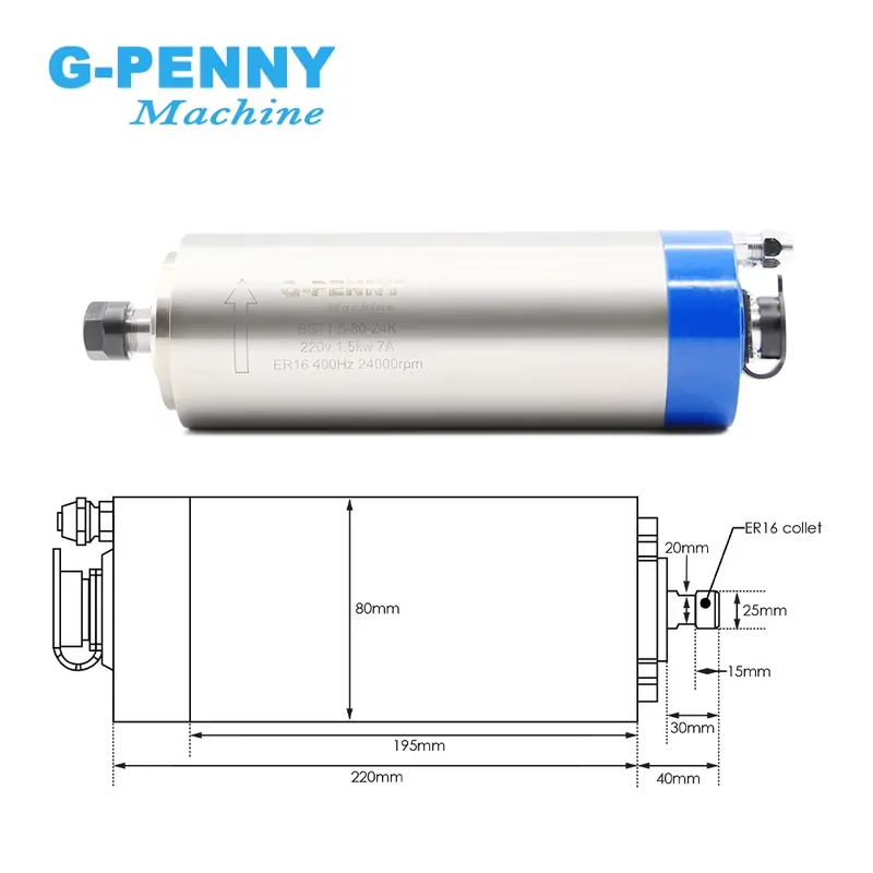 Gpenny 1.5kw ER16 D80mm Spindl - Water Cooled Spindle avaliação e preço